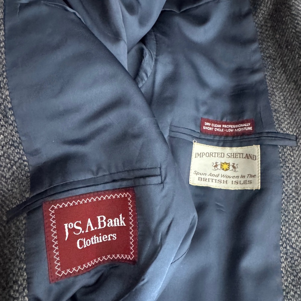 Jos A Bank Blazer Mens 40R Blue Herringbone Shetland Wool Sport Coat 2-Button - Picture 4 of 5